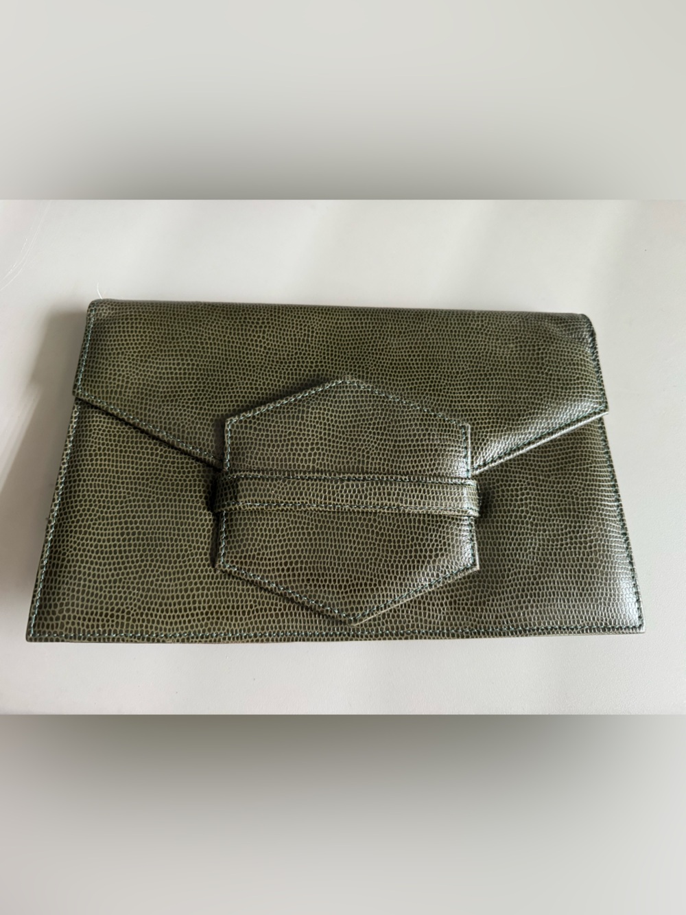 Textured Olive Green Envelope Clutch